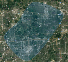 Image of map overlaid with coyote range visualization
